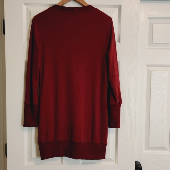 MEROKEETY Burgundy Long Gold Snap Cardigan Sweater Size M - Picture 9 of 12